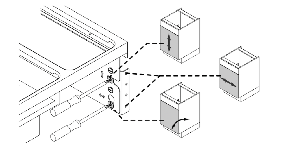 Stel de kastdeur af met de schroeven