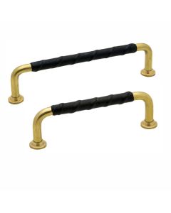 Handgreep 1353 - Ongecoat Messing / Zwart Leder - Beslag Design