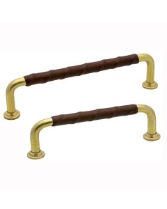 Handgreep 1353 - Ongecoat Messing / Bruin Leder - Beslag Design