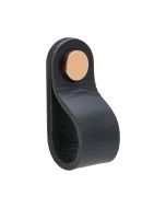 Loop Round Knop - Zwart Leder / Gepolijst Koper - Beslag Design