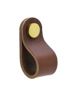 Loop Round Knop - Bruin Leder / Gepolijst Messing - Beslag Design