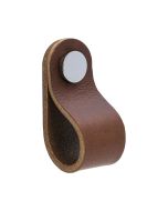 Loop Round Knop - Bruin Leder / Gepolijst Chroom - Beslag Design